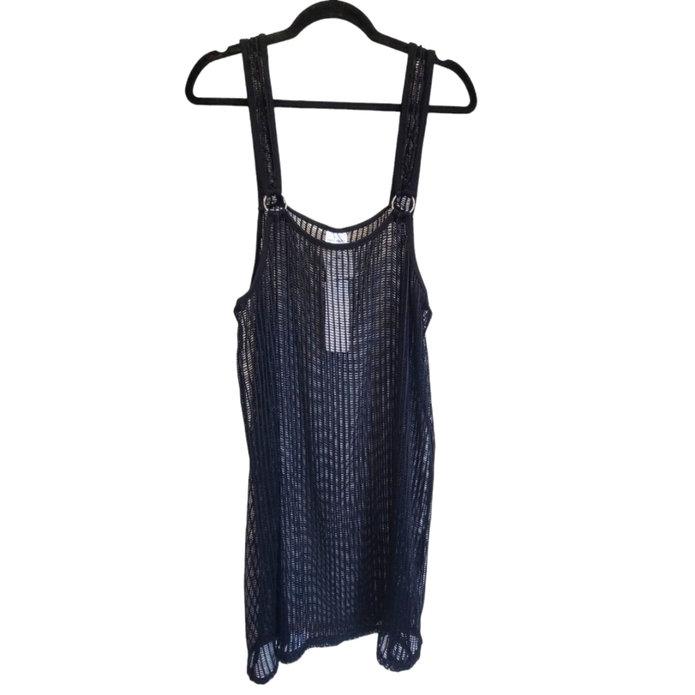 NWT 2X Black Sheer Lace Knit Spaghetyi Strap Mini Swimsuit Coverup